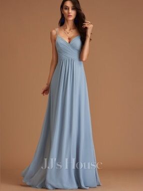 JJs House Dusty Blue Chiffon Spaghetti Strap Maxi Dress